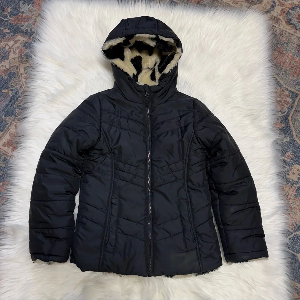 Madden Girl reversible puffer jacket black heart girls 7/8